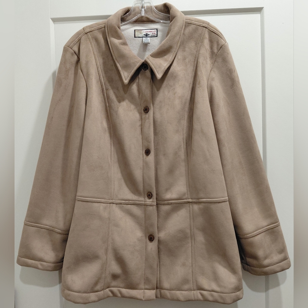 Carribean Joe Woman Sz 1× Camel Colored Faux Micro Suede Jacket       NO POCKETS